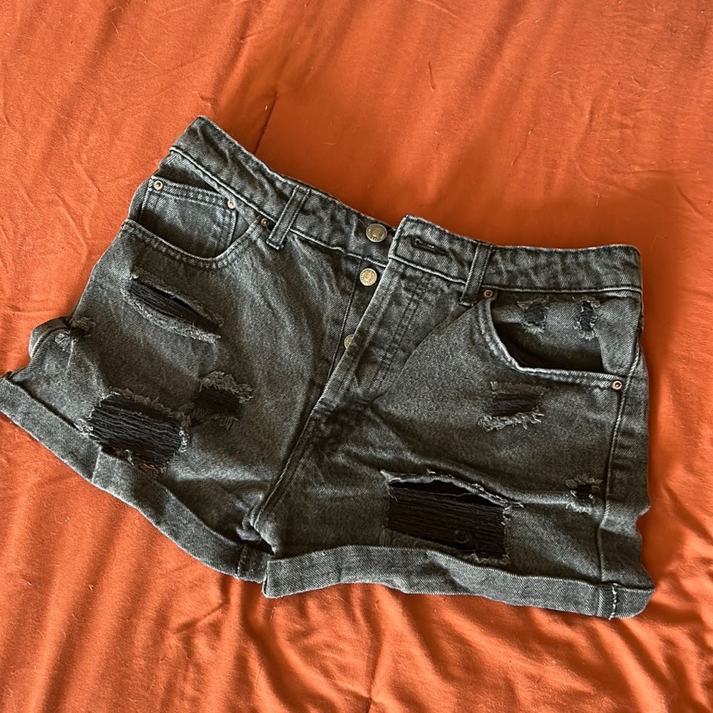 Black Distressed Denim Shorts